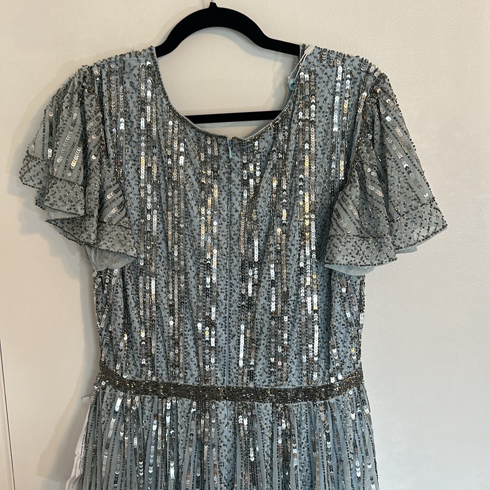Adrianna Papell Ice Blue Silver Sequined Maxi Dress - Picture 10 of 12